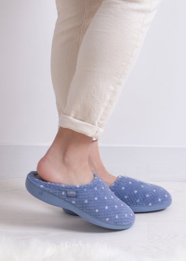 Totes Isotoner Blue Popcorn Terry Mule Slippers