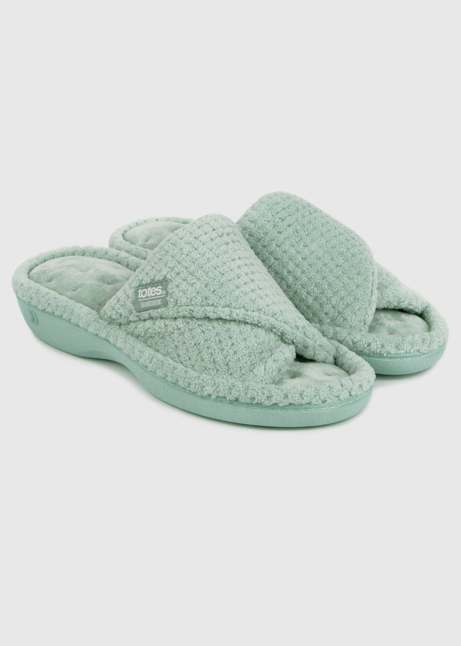 Totes Isotoner Mint Popcorn Turnover Open Toe Slippers
