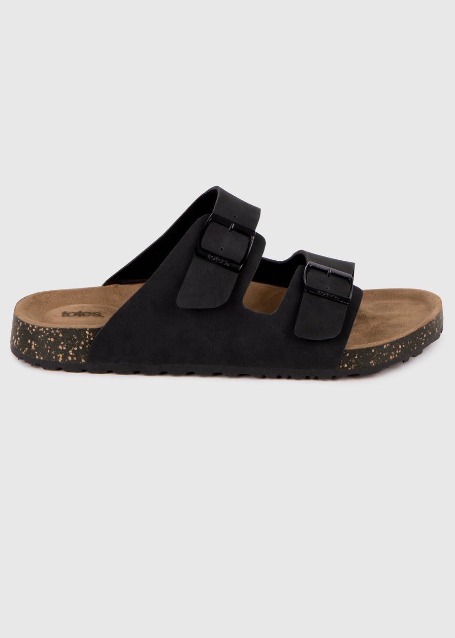 Totes Black PU Double Buckle Slider