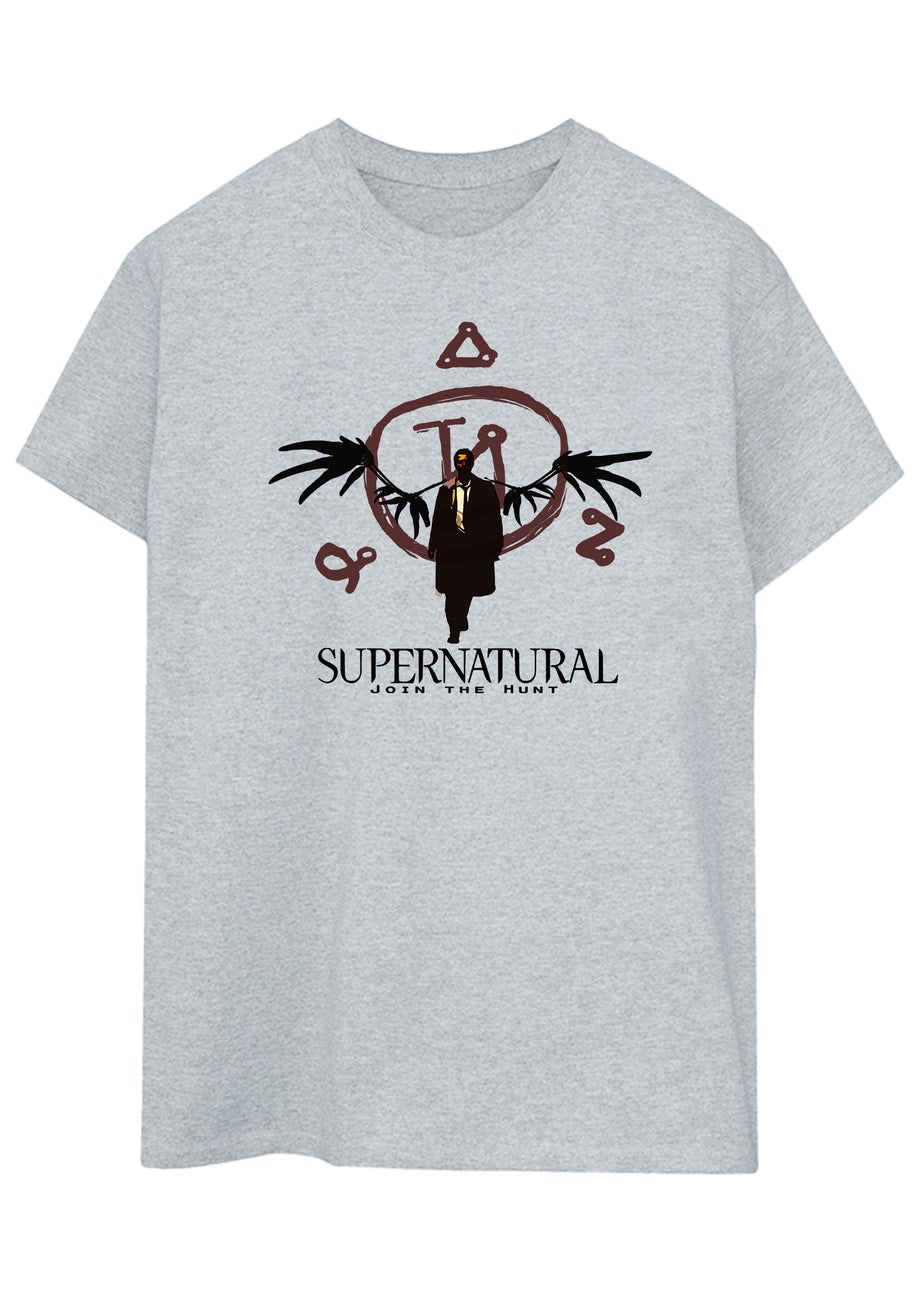 Supernatural Light Grey Logo Heather Printed Boyfriend Fit T-Shirt
