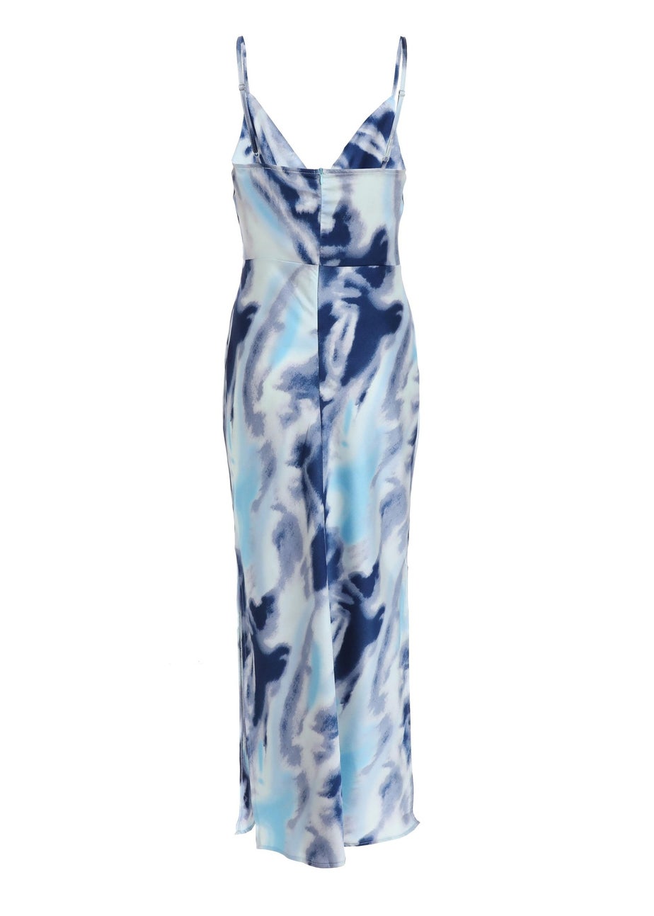 Quiz Blue Satin Marble Print Midi Dress