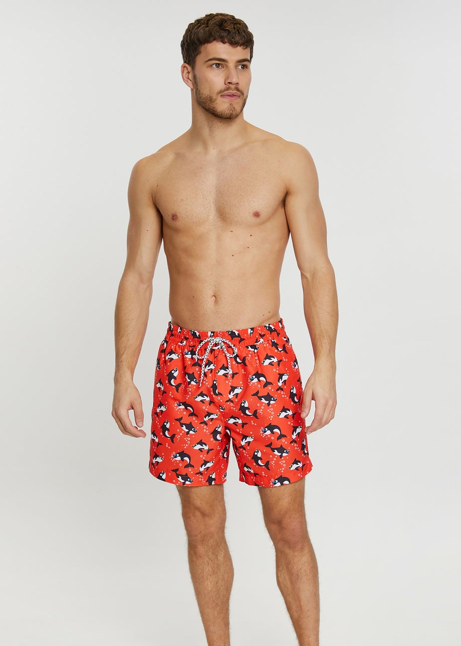 Threadbare Red Whale Print Swim Shorts