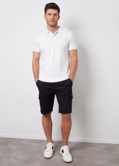 Threadbare White Cotton Polo Shirt With Herringbone Detail Collar