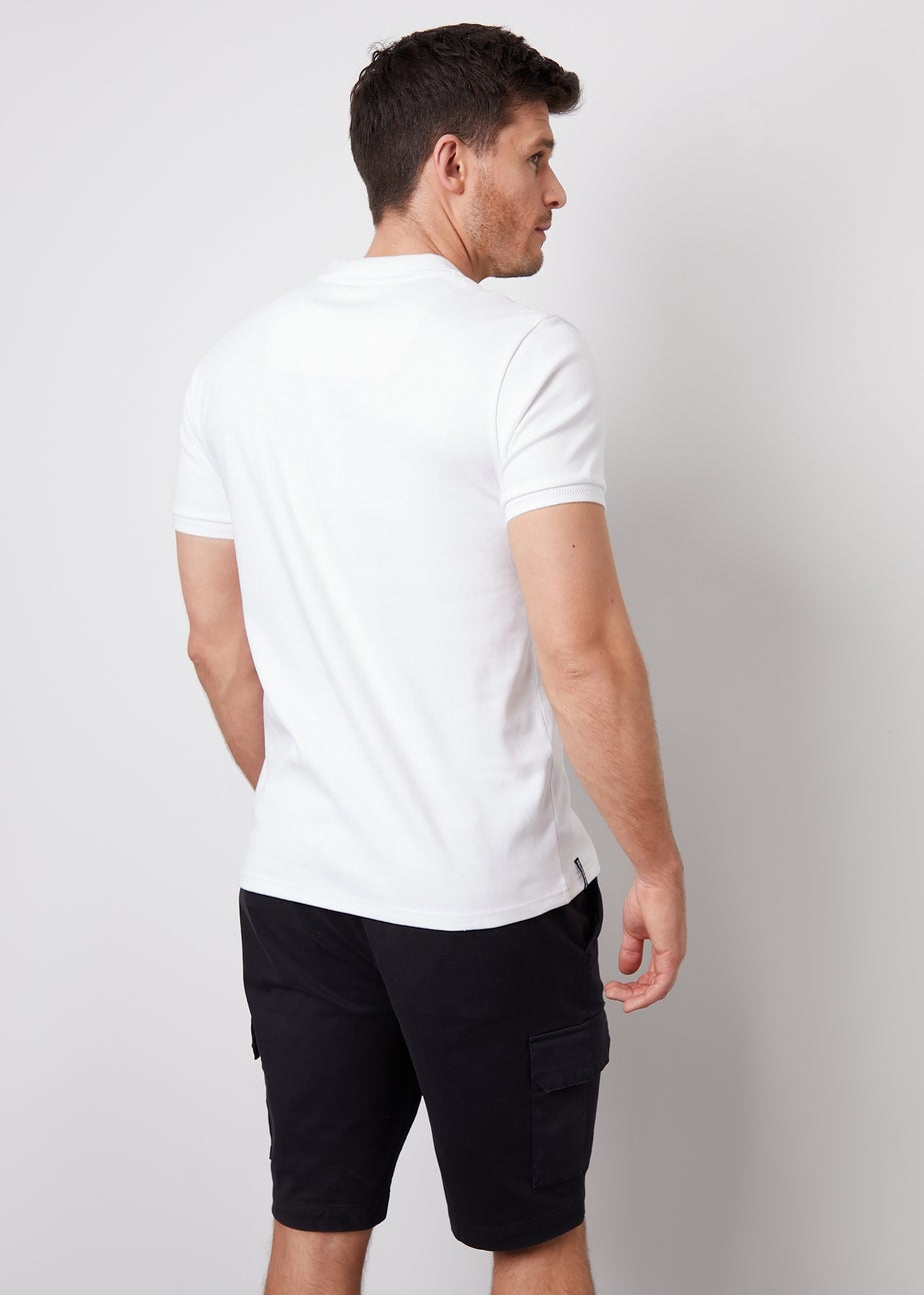Threadbare White Cotton Polo Shirt With Herringbone Detail Collar