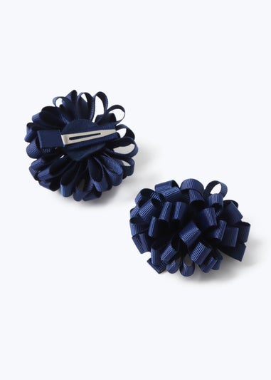 Navy Pom Pom Hair Clips
