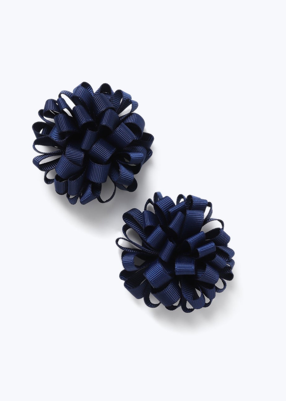 Navy Pom Pom Hair Clips