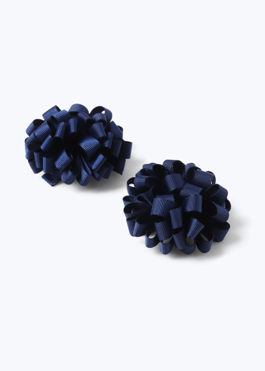 Navy Pom Pom Hair Clips