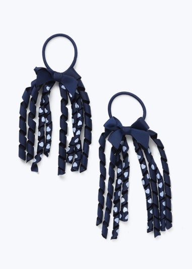 Navy Ribbon Hair Bobbles