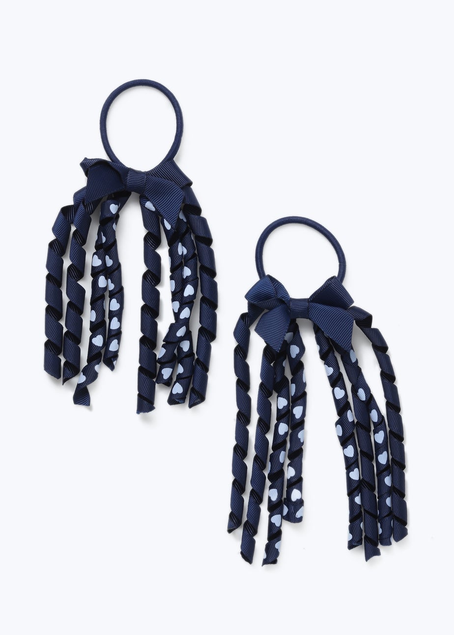 Navy Ribbon Hair Bobbles
