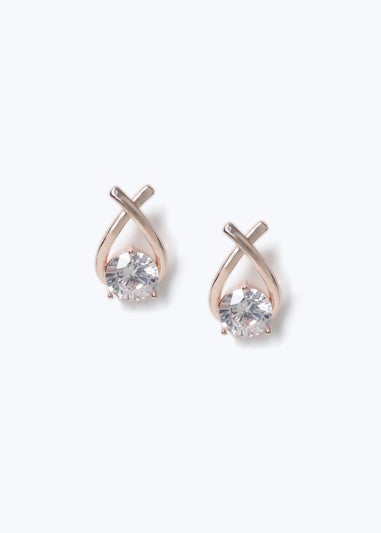 Muse Rose Gold Cross Loop Stud Earrings