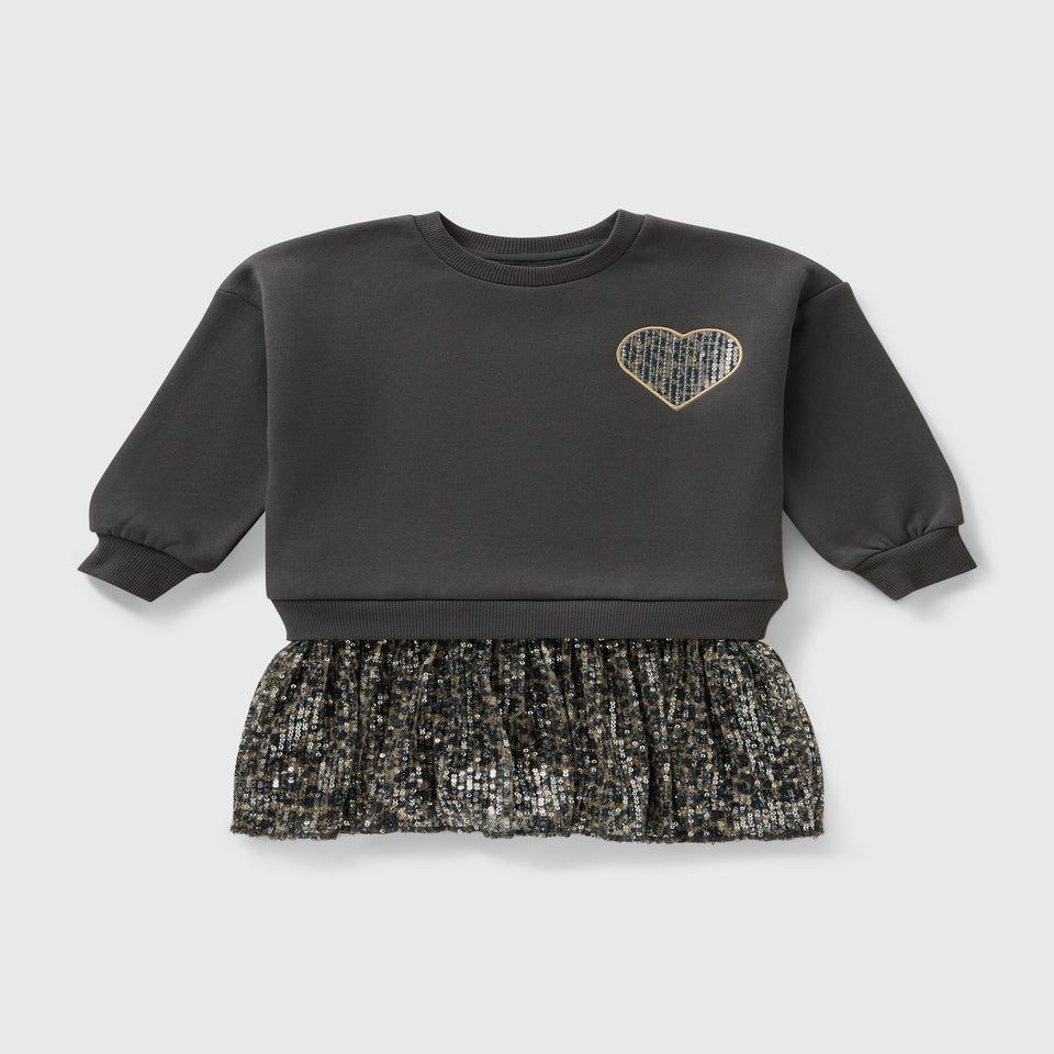 Girls Charcoal Leopard 2 In 1 Sweater Dress (1-7yrs)