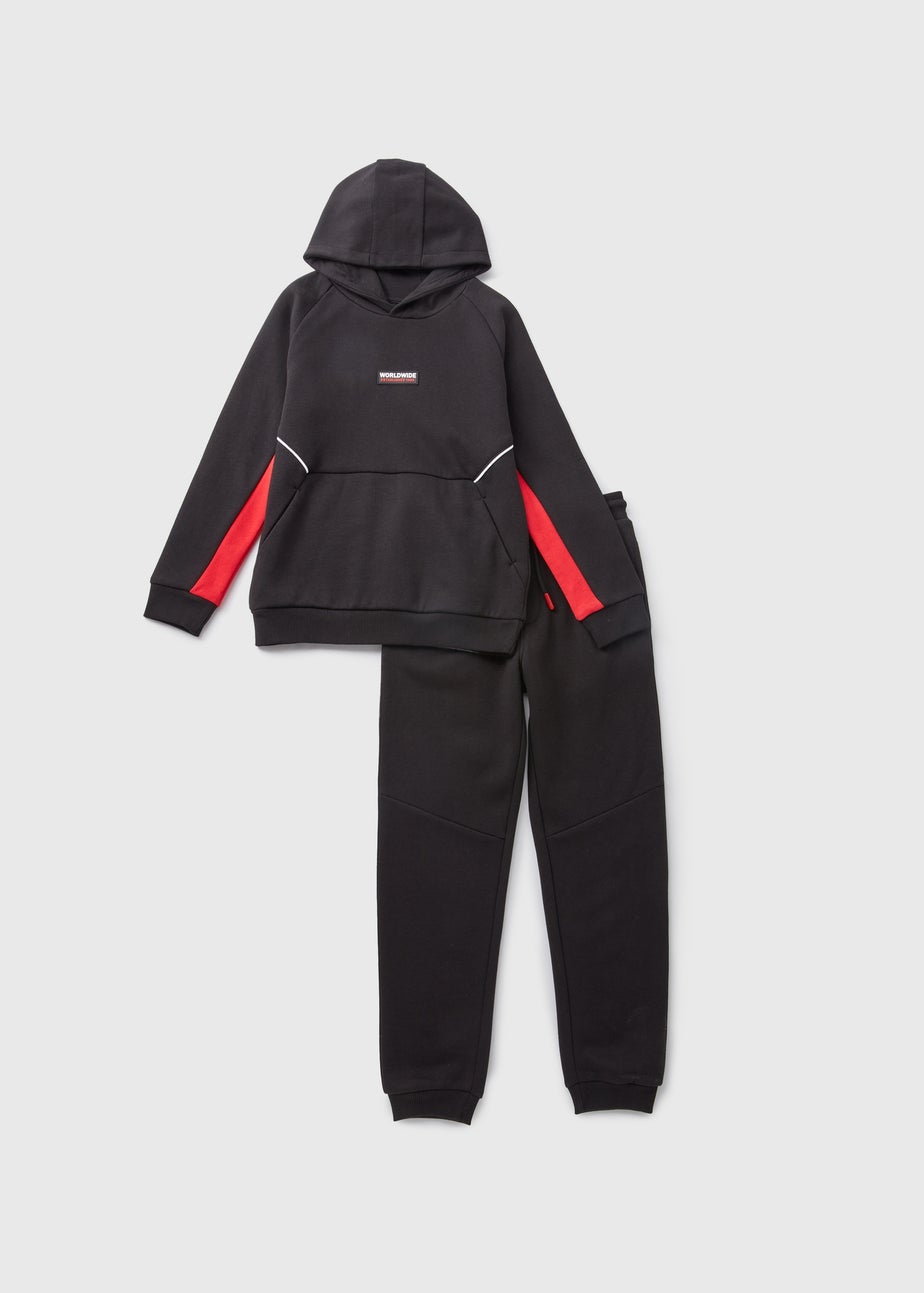 Black Boys Side Stripe Hoodie & Jogging Bottoms Set (7-15yrs)