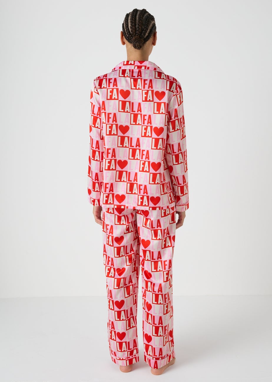 Joyful Pink Fa La La La Satin Pyjama Set