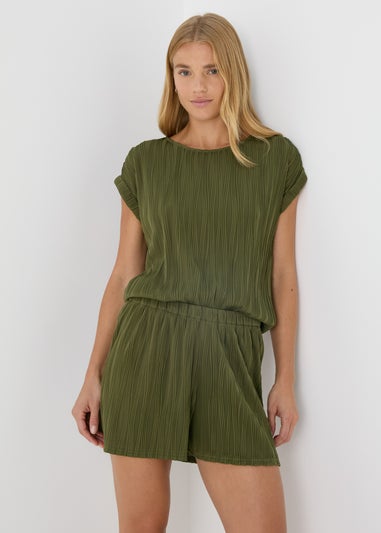 Khaki Textured Co Ord Shorts