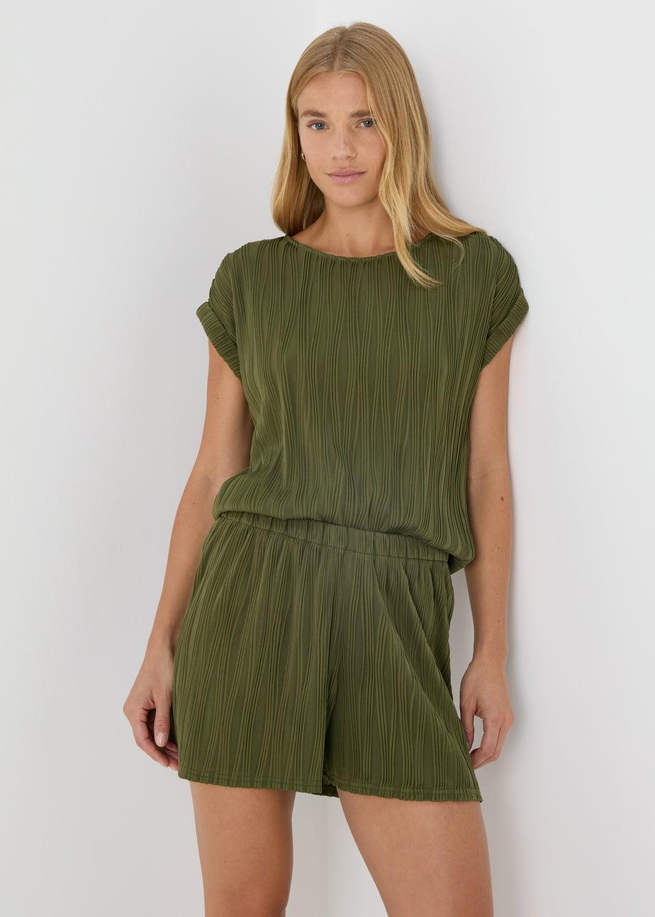 Khaki Textured Co Ord Shorts