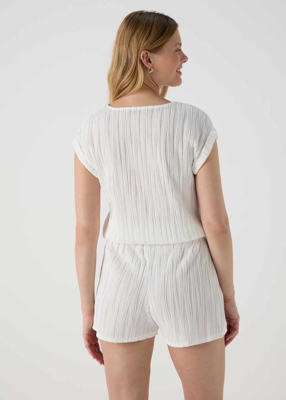 Cream Textured Co Ord Shorts