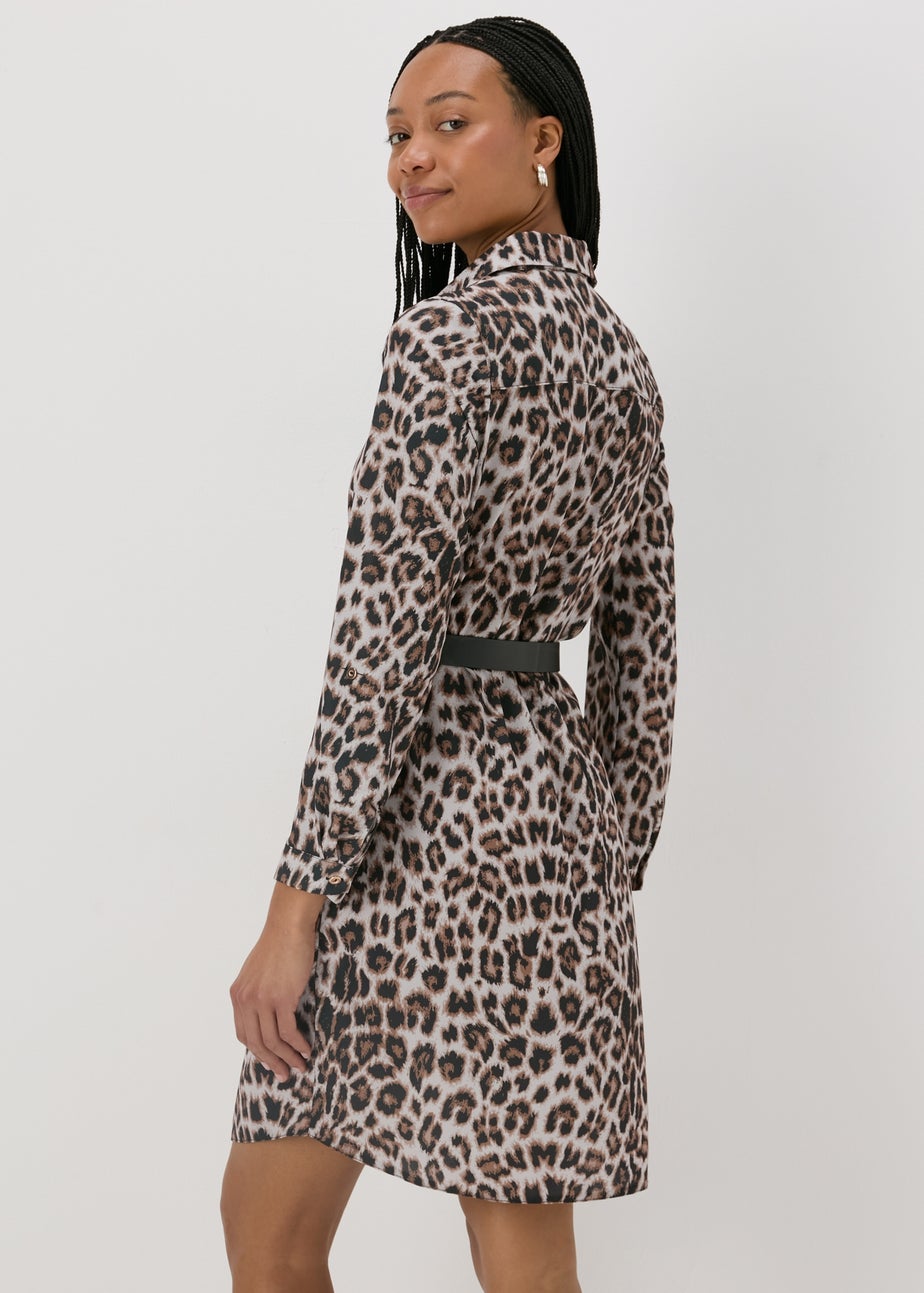 Brown Leopard Belted Shirt Dress