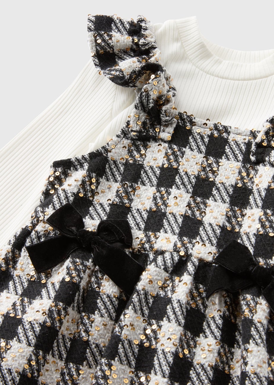 Girls Cream Dogtooth Dress & Pinafore Set (1-7yrs)