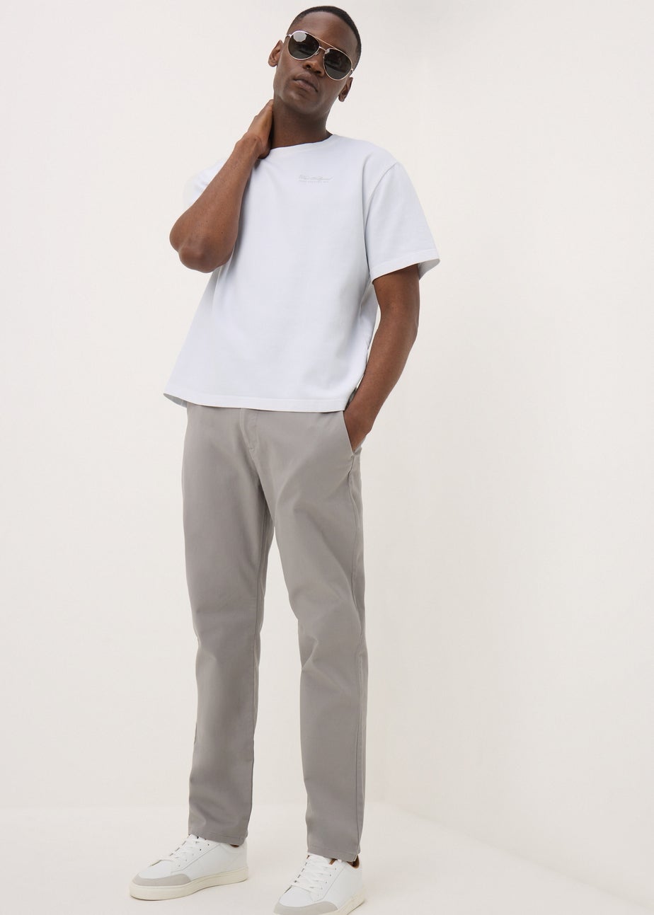 White Diagonal Twill Slogan T-Shirt