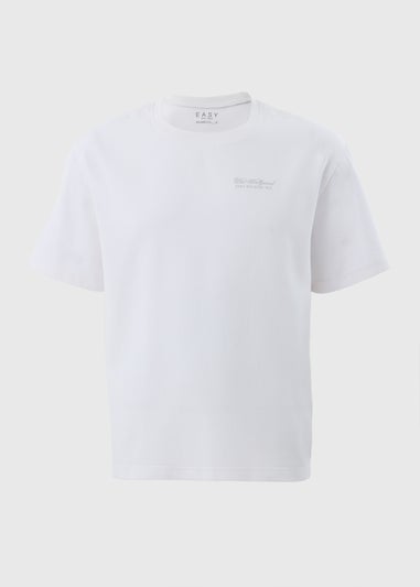 White Diagonal Twill Slogan T-Shirt