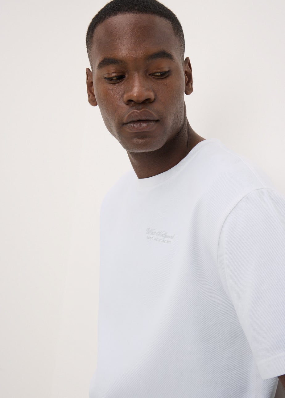 White Diagonal Twill Slogan T-Shirt