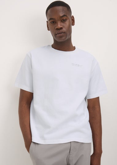 White Diagonal Twill Slogan T-Shirt
