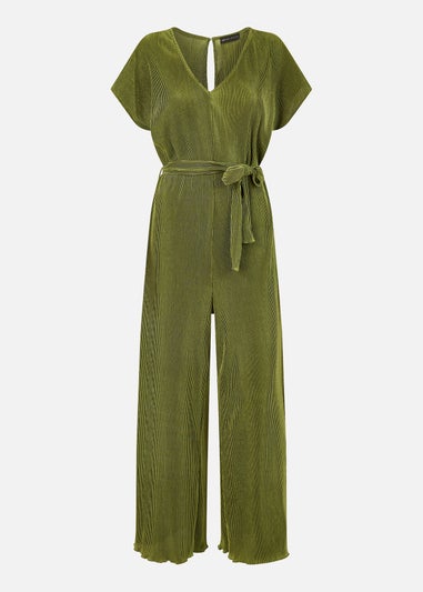 Mela Green Pleated Jumpsuit With V Neck