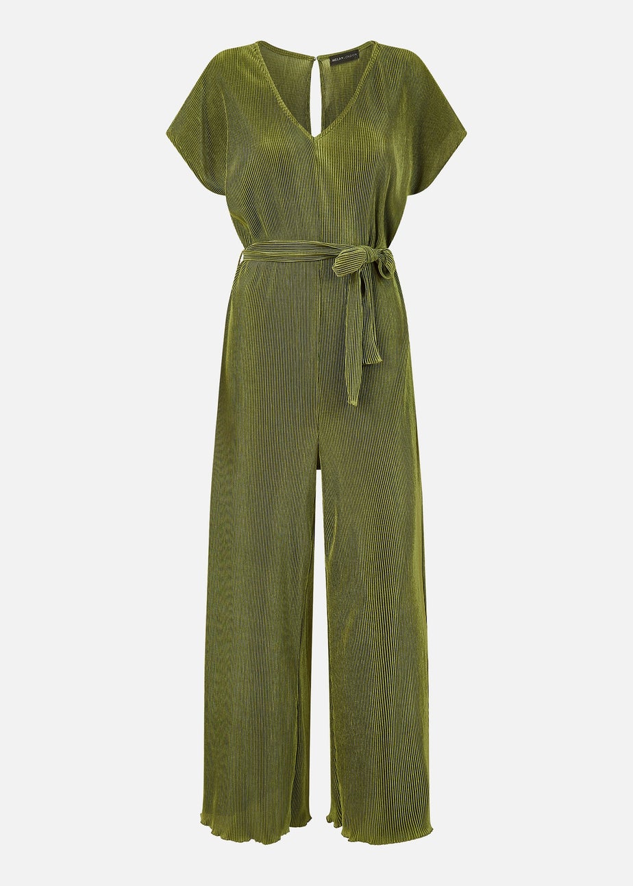 Mela Green Pleated Jumpsuit With V Neck