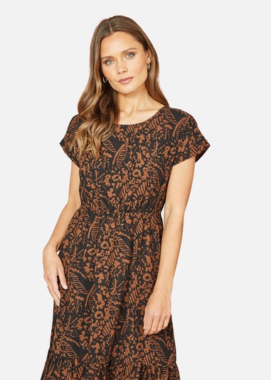 Mela Black Leaf Print Relaxed Fit Skater Dress