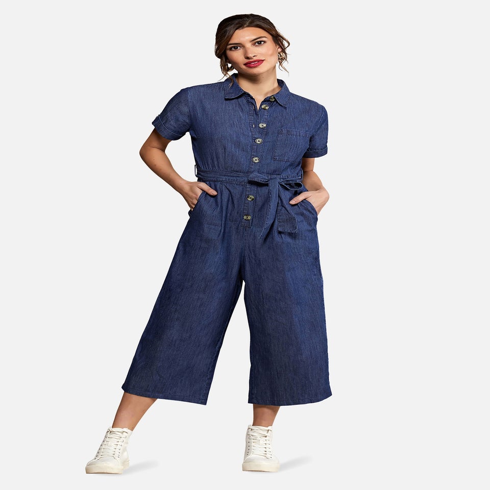 Yumi Navy Cotton Denim Jumpsuit
