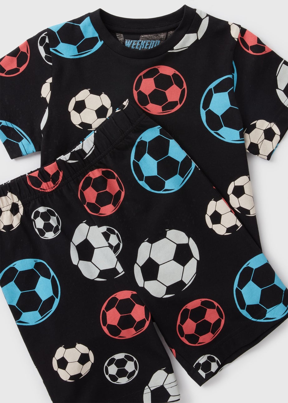 Boys Black Football Top & Shorts Pyjama Set (18mths-13yrs)