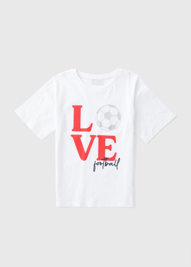 Girls White Love Football T-Shirt (7-13yrs)