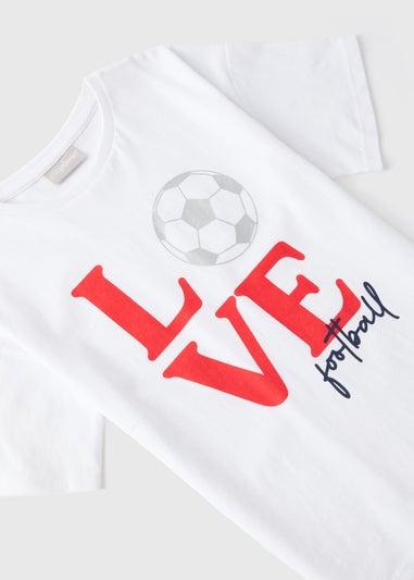Girls White Love Football T-Shirt (7-13yrs)
