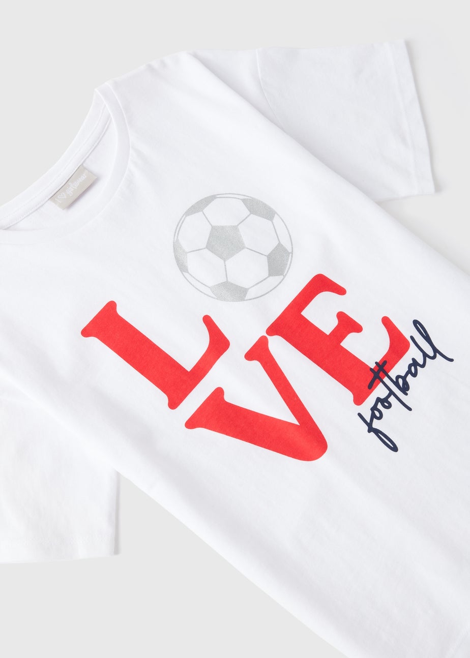Girls White Love Football T-Shirt (7-13yrs)