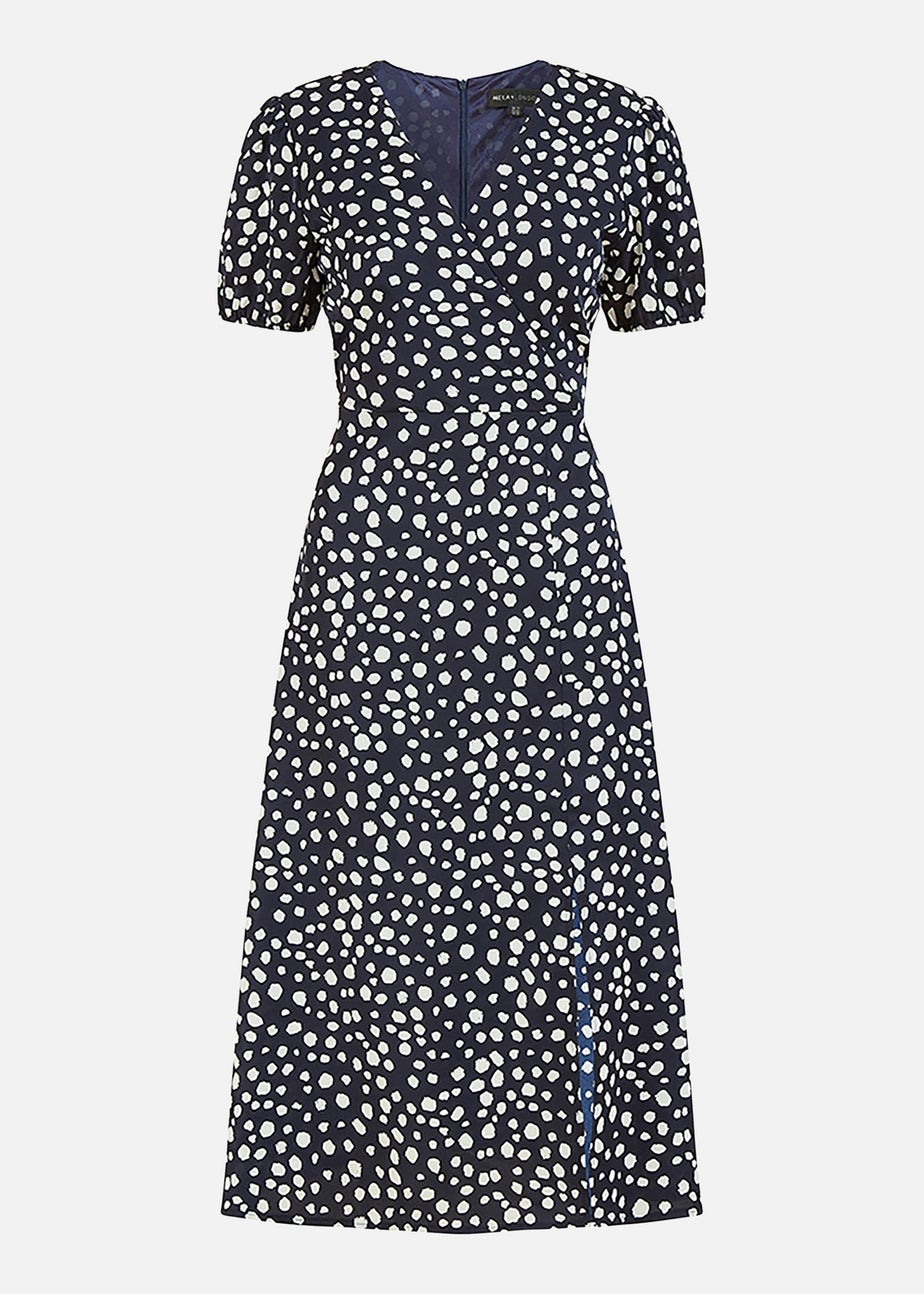 Mela Navy Spot Midi Tea Dress