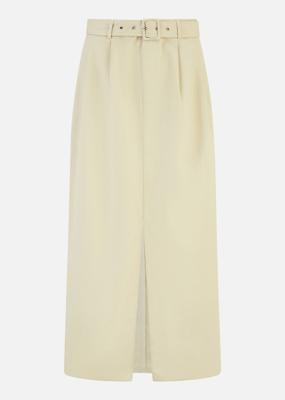 Yumi Stone Cotton Midi Skirt With Belt And Split Hem