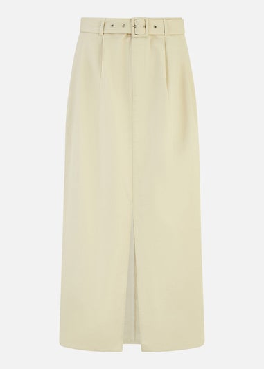 Yumi Stone Cotton Midi Skirt With Belt And Split Hem