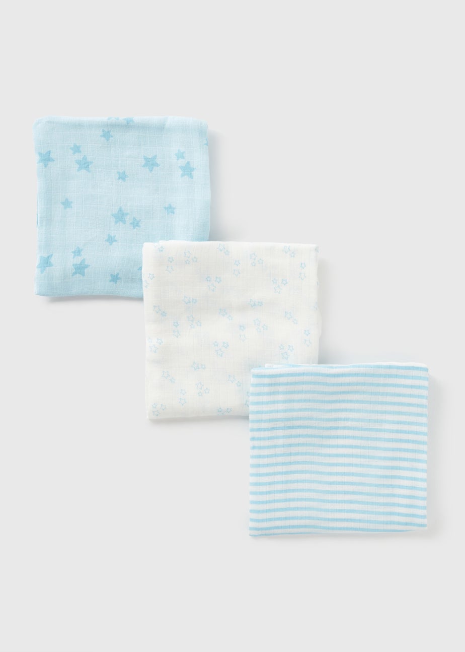3 Pack Baby Blue Muslin Squares
