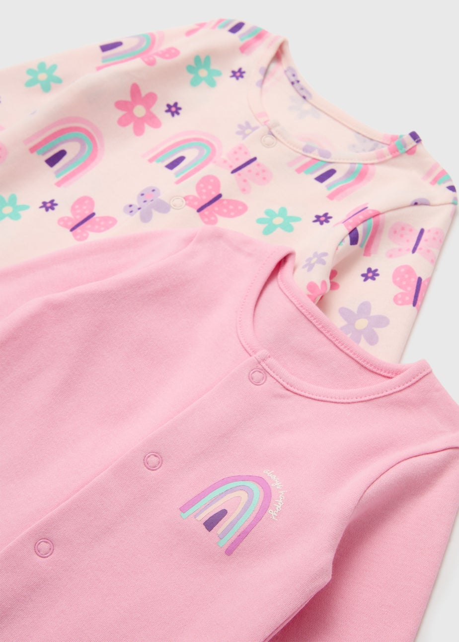 Baby 2 Pack Pink Butterfly Sleepsuit (Newborn-23mths)