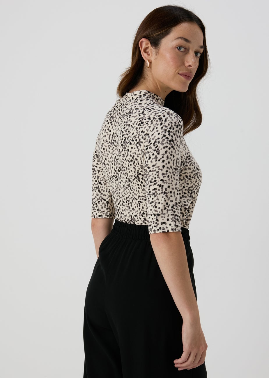 Cream Spot Print High Neck T-Shirt