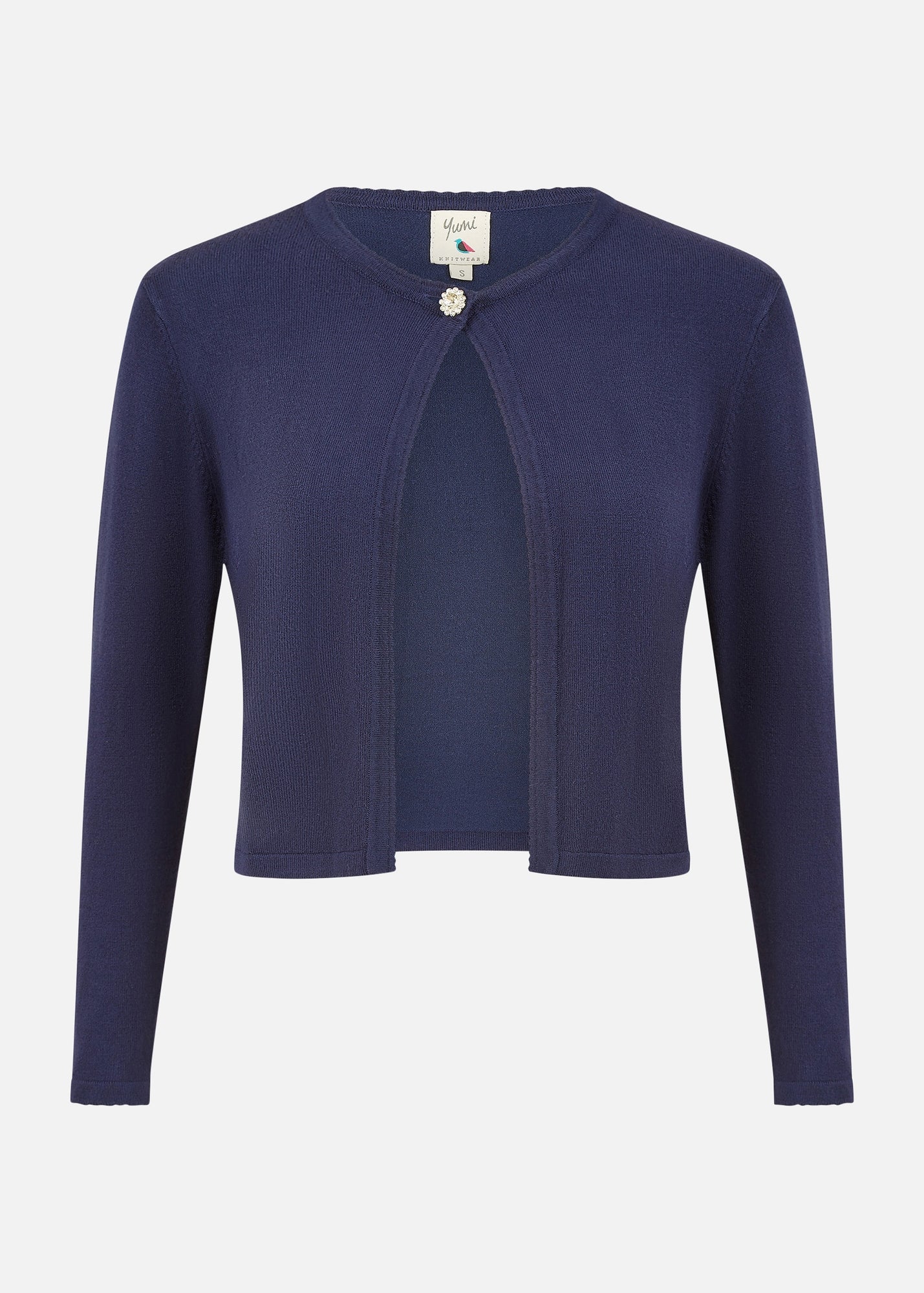 Yumi Navy Diamante Button Cropped Cardigan - Matalan