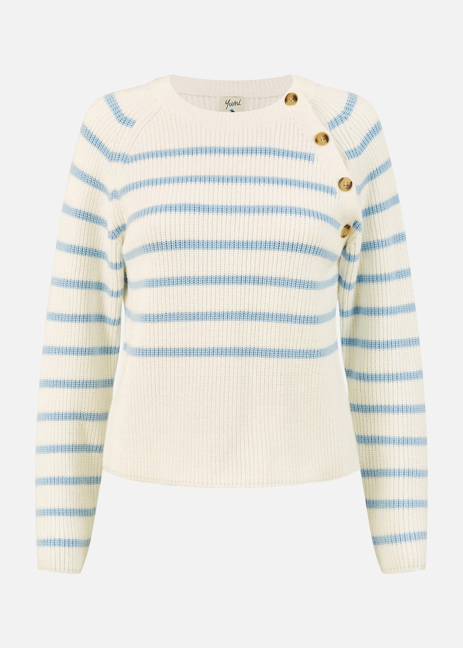 Yumi Ivory Stripe Jumper With Button Detail