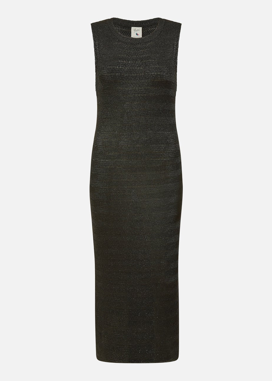 Yumi Black Metallic Knitted Sleeveless Midi Dress