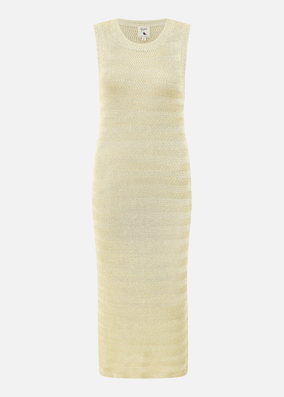 Yumi Gold Metallic Knitted Sleeveless Midi Dress