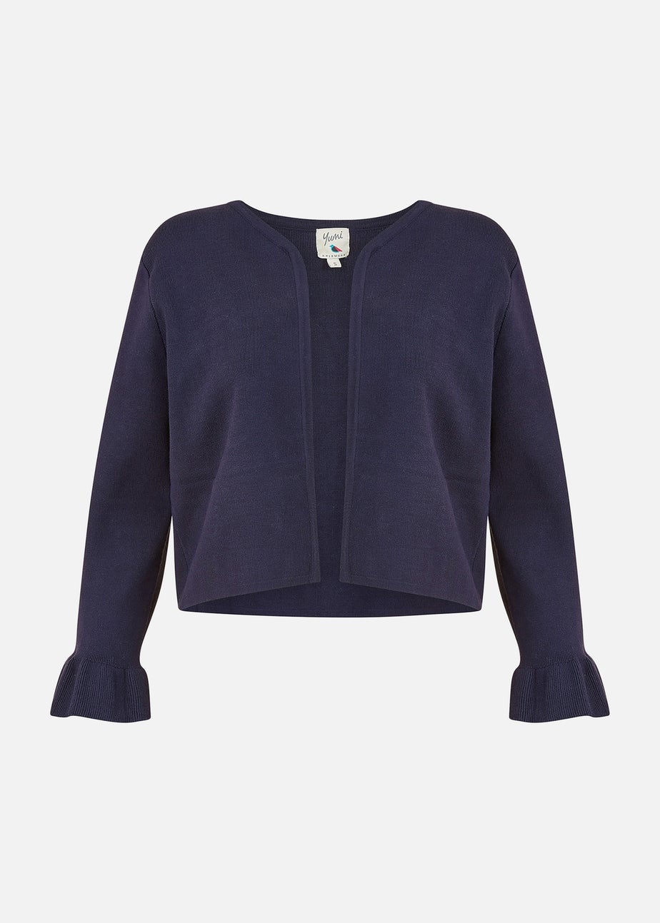 Yumi Navy Cropped Cardigan With Bell Sleeves
