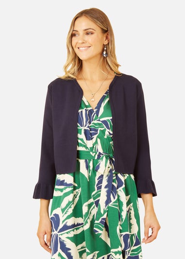 Yumi Navy Cropped Cardigan With Bell Sleeves