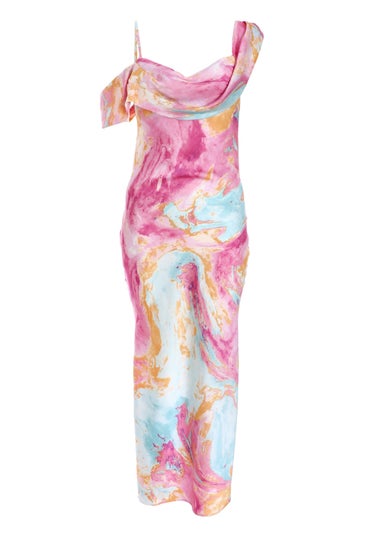 Quiz Pink Marble Print Satin Midaxi Dress