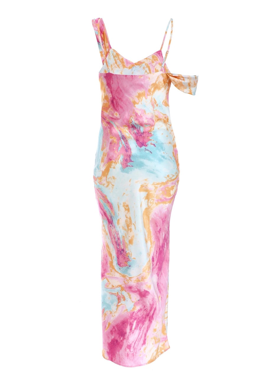 Quiz Pink Marble Print Satin Midaxi Dress