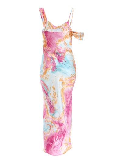 Quiz Pink Marble Print Satin Midaxi Dress
