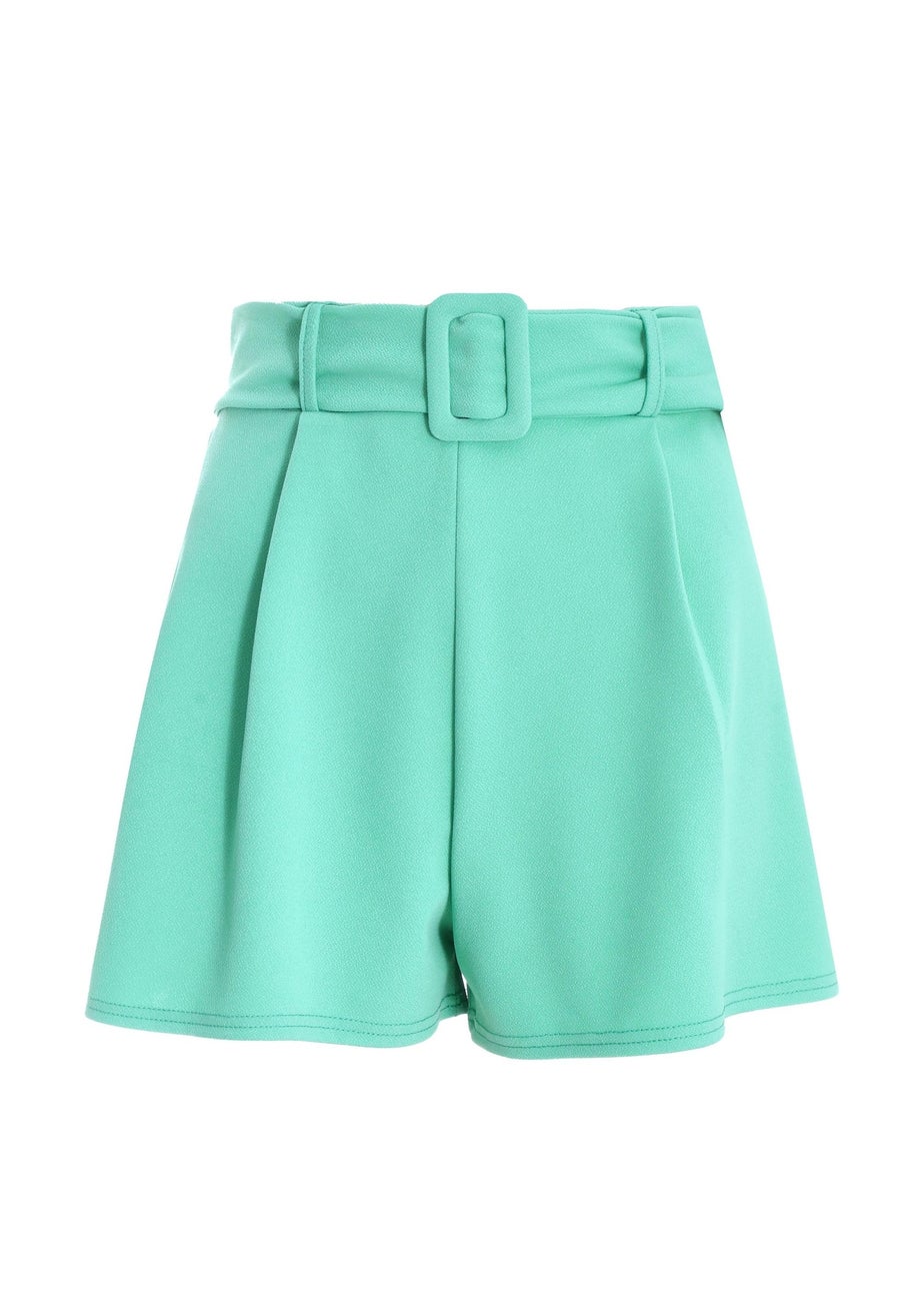 Quiz Green High Waisted Belted Shorts
